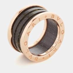 Pre Owned Bvlgari B.Zero1 Green Marble 18K Rose Gold 4-Band Ring Size 55