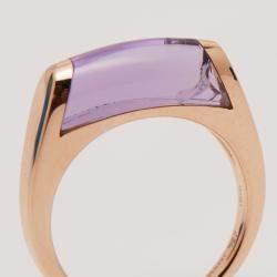 Pre Owned Bvlgari Tronchetto Amethyst 18k Rose Gold Ring Size 52