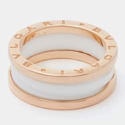 Pre Owned Bvlgari B.Zero1 White Ceramic 18k Rose Gold 2-Band Ring Size 56