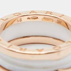 Pre Owned Bvlgari B.Zero1 White Ceramic 18k Rose Gold 2-Band Ring Size 56