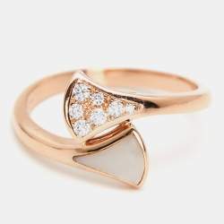 Bvlgari Divas' Dream Mother of Pearl Diamond 18k Rose Gold Ring Size 54
