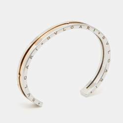 Pre Owned Bvlgari B.Zero1 18k Rose Gold Stainless Steel Open Cuff Bracelet S