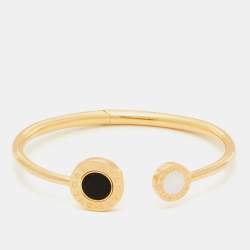 Bvlgari Bvlgari Malachite Onyx Mother of Pearl 18k Rose Gold Open Cuff Flip Bracelet S