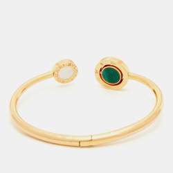 Bvlgari Bvlgari Malachite Onyx Mother of Pearl 18k Rose Gold Open Cuff Flip Bracelet S