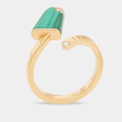 Pre Owned Bvlgari Bvlgari Gelati Malachite Diamonds 18k Rose Gold Ring Size 55