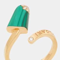 Pre Owned Bvlgari Bvlgari Gelati Malachite Diamonds 18k Rose Gold Ring Size 55