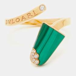 Pre Owned Bvlgari Bvlgari Gelati Malachite Diamonds 18k Rose Gold Ring Size 55