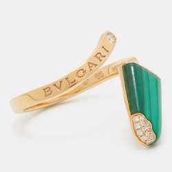 Pre Owned Bvlgari Bvlgari Gelati Malachite Diamonds 18k Rose Gold Ring Size 55