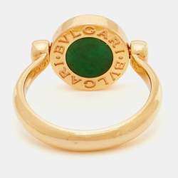Pre Owned Bvlgari Bvlgari Jade Diamonds 18k Rose Gold Flip Ring Size 53