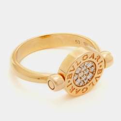 Pre Owned Bvlgari Bvlgari Jade Diamonds 18k Rose Gold Flip Ring Size 53