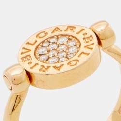 Pre Owned Bvlgari Bvlgari Jade Diamonds 18k Rose Gold Flip Ring Size 53