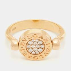 Pre Owned Bvlgari Bvlgari Jade Diamonds 18k Rose Gold Flip Ring Size 53
