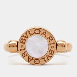 Bvlgari Bvlgari Mother of Pearl Onyx 18k Rose Gold Flip Ring Size 51