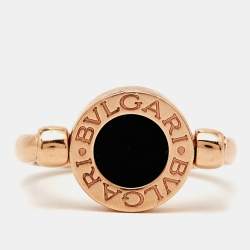 Bvlgari Bvlgari Mother of Pearl Onyx 18k Rose Gold Flip Ring Size 51
