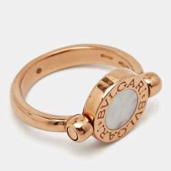 Bvlgari Bvlgari Mother of Pearl Onyx 18k Rose Gold Flip Ring Size 51