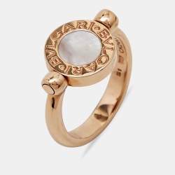 Bvlgari Bvlgari Mother of Pearl Onyx 18k Rose Gold Flip Ring Size 51