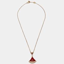 Pre Owned Bvlgari Divas' Dream Carnelian Diamond 18k Rose Gold Pendant Necklace