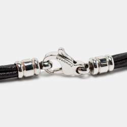 Pre Owned Bvlgari Tondo Lapis Lazuli Onyx 18k Yellow Gold Stainless Steel Leather Cord Pendant Necklace