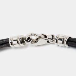 Pre Owned Bvlgari Tondo Lapis Lazuli Onyx 18k Yellow Gold Stainless Steel Leather Cord Pendant Necklace