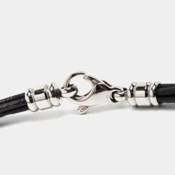 Pre Owned Bvlgari Tondo Lapis Lazuli Onyx 18k Yellow Gold Stainless Steel Leather Cord Pendant Necklace