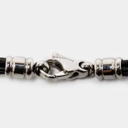 Pre Owned Bvlgari Tondo Lapis Lazuli Onyx 18k Yellow Gold Stainless Steel Leather Cord Pendant Necklace