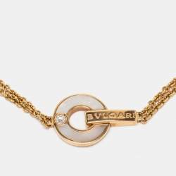 Pre Owned Bvlgari Bvlgari Mother of Pearl Diamond 18k Rose Gold Bracelet M/L