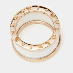 Bvlgari B.Zero White Ceramic 18k Rose Gold 4-Band Ring Size 51