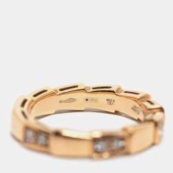 Bvlgari Serpenti Viper Semi Paved Diamond 18k Rose Gold Ring Size 49