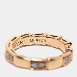 Bvlgari Serpenti Viper Semi Paved Diamond 18k Rose Gold Ring Size 49