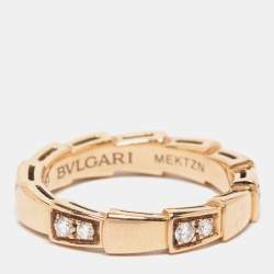 Bvlgari Serpenti Viper Semi Paved Diamond 18k Rose Gold Ring Size 49
