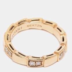 Bvlgari Serpenti Viper Semi Paved Diamond 18k Rose Gold Ring Size 49