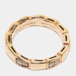 Bvlgari Serpenti Viper Semi Paved Diamond 18k Rose Gold Ring Size 49