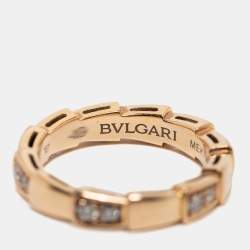 Bvlgari Serpenti Viper Semi Paved Diamond 18k Rose Gold Ring Size 49