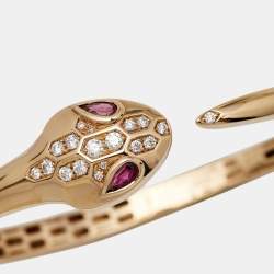 Pre Owned Bvlgari Serpenti Diamond Rubellite 18k Rose Gold Cuff Bracelet S 