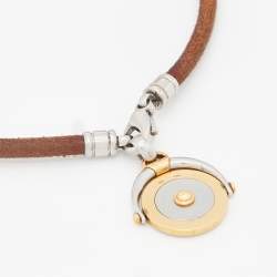 Pre Owned Bvlgari Zodiac 18k Two Tone Gold Leather Cord Pendant Necklace