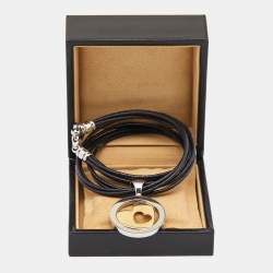  Bvlgari Tondo Heart 18k Yellow Gold  Stainless Steel Leather Cord Pendant Necklace