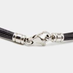  Bvlgari Tondo Heart 18k Yellow Gold  Stainless Steel Leather Cord Pendant Necklace