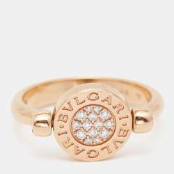 Pre Owned Bvlgari Bvlgari Jade Diamond 18k Rose Gold Flip Ring Size 56
