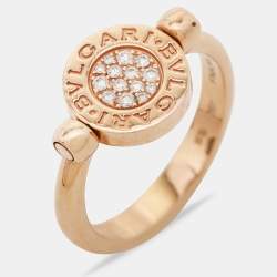 Pre Owned Bvlgari Bvlgari Jade Diamond 18k Rose Gold Flip Ring Size 56