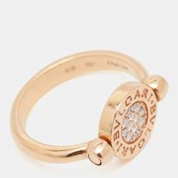Pre Owned Bvlgari Bvlgari Jade Diamond 18k Rose Gold Flip Ring Size 56