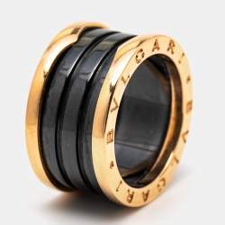 Bvlgari B.Zero1 Black Ceramic 18k Rose Gold 4 Band Ring Size 54