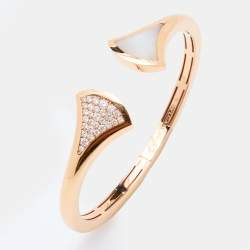 Bvlgari Divas' Dream Mother of Pearl Diamond 18k Rose Gold Open Cuff Bracelet S