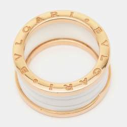 Pre Owned Bvlgari B.Zero1 White Ceramic 18k Rose Gold 4 Band Ring Size 57