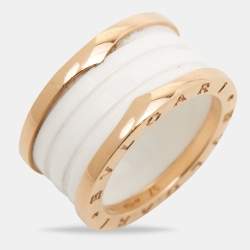 Pre Owned Bvlgari B.Zero1 White Ceramic 18k Rose Gold 4 Band Ring Size 57