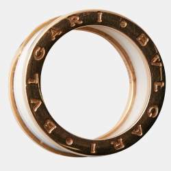 Pre Owned Bvlgari B.Zero1 White Ceramic 18k Rose Gold 4 Band Ring Size 57