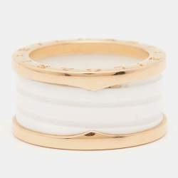 Pre Owned Bvlgari B.Zero1 White Ceramic 18k Rose Gold 4 Band Ring Size 57