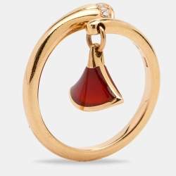 Pre Owned Bvlgari Divas' Dream Carnelian Diamond 18k Rose Gold Charm Ring Size 54