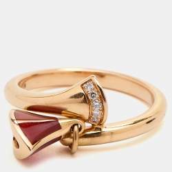 Pre Owned Bvlgari Divas' Dream Carnelian Diamond 18k Rose Gold Charm Ring Size 54