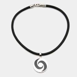 Pre Owned Bvlgari Optical Illusion Onyx Stainless Steel 18k White Gold Pendant Necklace