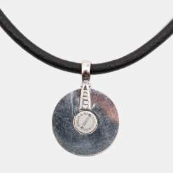 Pre Owned Bvlgari Optical Illusion Onyx Stainless Steel 18k White Gold Pendant Necklace